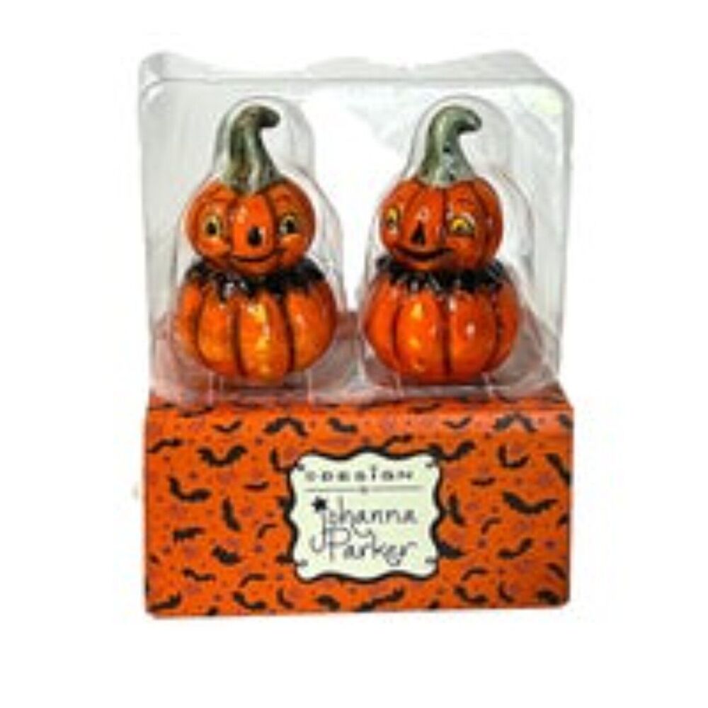 Johanna Parker Jack ‘O Lantern Halloween Salt & Pepper Shakers Tiered Trays NEW
